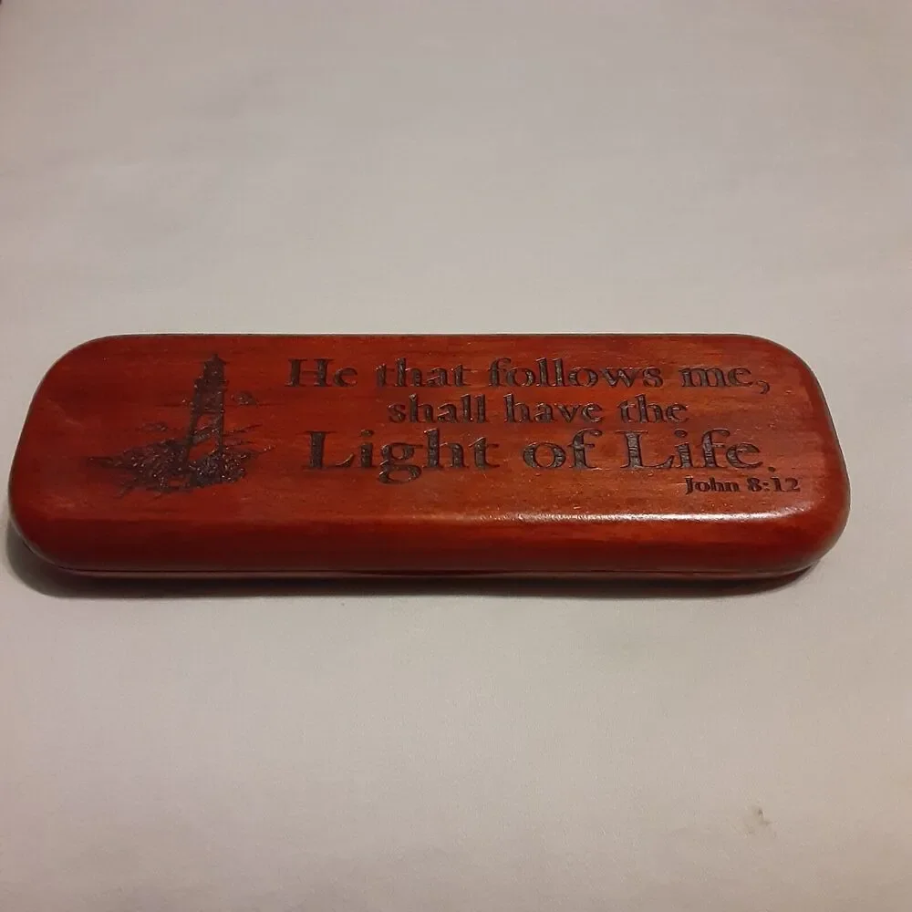 Vintage John 8:12 wooden box & pen set Christian NOTE